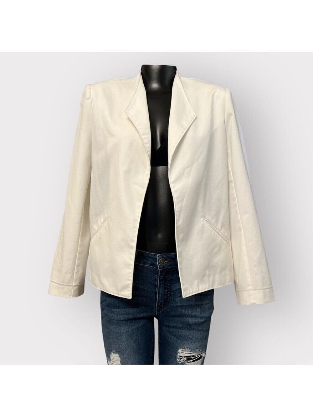 VINTAGE 70s 80s NEW Blazer Womens sz 12 Pockets Career Jacket White Minimalist